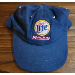 Vintage New Oldstock Miller Lite Racing Beer Cap Trucker Cap Blue Mens